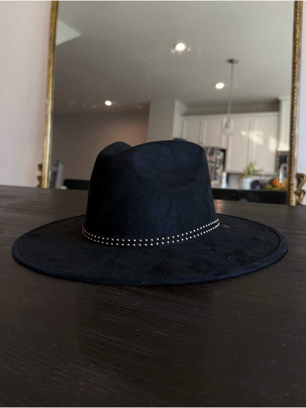 NWT Gem Hats Custom Black Suede Cowboy Hat with Gold Detail